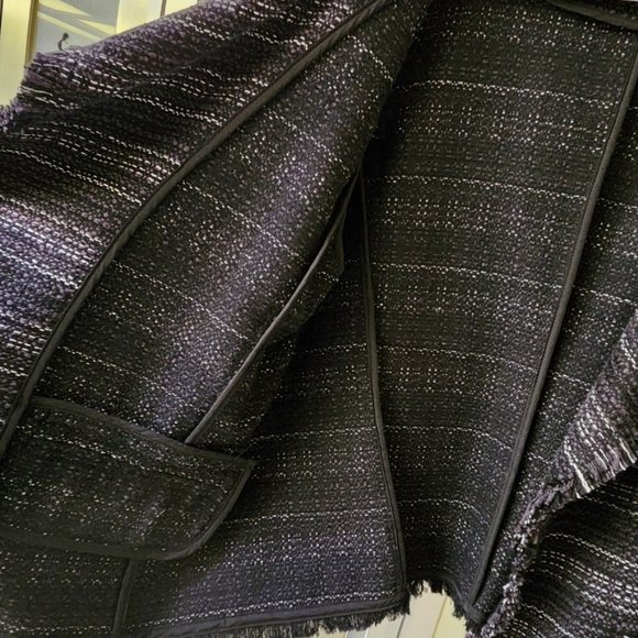 Adrienne Vittadini Fringed Tweed Open Front Crop Waist Jacket Blaze Size Large - Picture 4 of 9